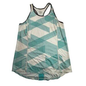 Nike Running Dri Fit Racer Back Tank Teal & White Geometric Design- Size L